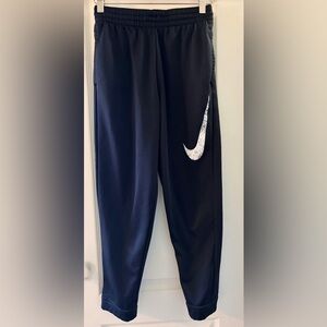 Boys Nike Dri-fit Black Joggers with White Distressed Swoosh, Large